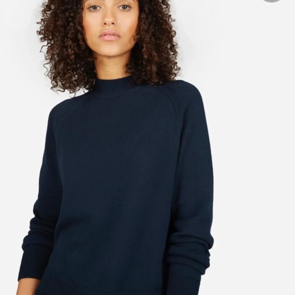 Everlane The Mock Neck Cotton Sweater Navy Blue Size XXS Classic Minimalist - Picture 4 of 10